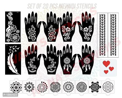Ivana's Set of 20 Pcs Combo Pack, Reusable Mehandi Design Sticker Stencils for Both Hand | Mehndi Design Sticker Full Hand | Quick and Easy to Use, for Girls, Women, Kids  Teen, D-2057