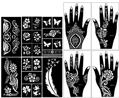 Ivana's Heena Mehandi Tatto Stencil Set for | Hand | Body | Fingure | Face | Heena Art Temporary Tatto for Kids, Girls  Women, Design - Tatto-3, Black, M-thumb0