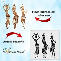 Kachi Pencil Trible Women Art Stencils for Art and Craft Painting, Size 6 x 6 inch Reusable Stencil for Painting, Fabric, Glass, Wall Painting, and Craft Painting, Kids DIY Project-thumb3