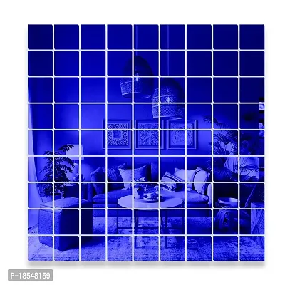 Spectro Big Square 50 (Each Piece Size 10 cm), Mirror Stickers for Wall, 3D Acrylic Mirror Wall Stickers for Home  Office, Bedroom, Living Room, Wall, Ceiling, Color : Blue