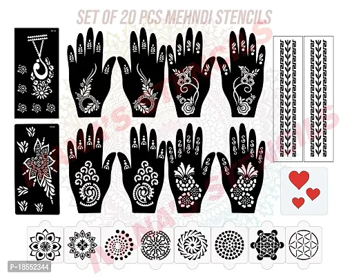 Ivana's Set of 20 Pcs Combo Pack, Reusable Mehandi Design Sticker Stencils for Both Hand | Mehendi Stencil | Quick and Easy to Use, for Girls, Women, Kids  Teen, D-2280-thumb0