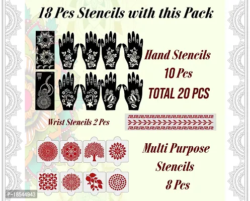 Ivana's Set of 20 Pcs Combo Pack, Reusable Mehandi Design Sticker Stencils for Both Hand | Mehandi Design Tatoo | Quick and Easy to Use, for Girls, Women, Kids  Teen, D-2238-thumb4