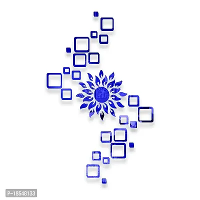 Spectro Acrylic Sun with 24 Square 3D Mirror Wall Stickers (Sun Size 45 cm x 45 cm) Color : Blue