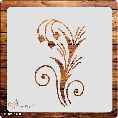 Kachi Pencil Floral Leaf Pattern Craft Stencil for Art and Painting, Size 6 x 6 inch Reusable Stencil for Painting, Fabric, Glass, Wall Painting, and Craft Painting