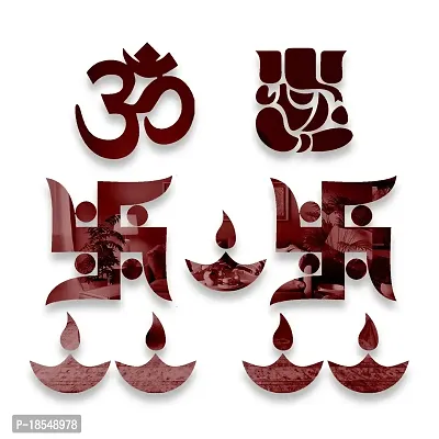 Spectro Ganesha Combo Mirror Stickers for Wall, Wall Mirror Stickers, Wall Stickers for Hall Room, Bed Room, Kitchen. Color : Copper