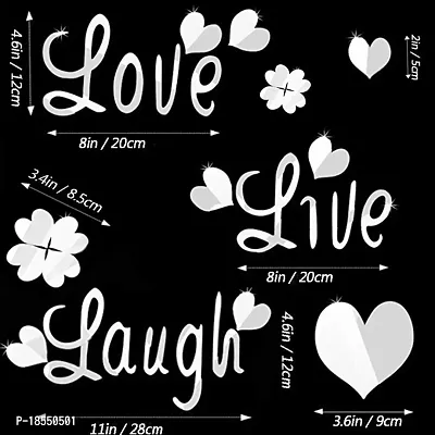 Spectro 3D Acrylic Mirror Wall Decor Stickers, DIY Love Live Laugh Letter Heart Hibiscus Flower Composed Large Art Self-Adhesive Wall Decals Home Decorations for Living Room,Bedroom, Bathroom (Silver)-thumb2