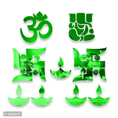 Spectro Ganesha Combo Mirror Stickers for Wall, Wall Mirror Stickers, Wall Stickers for Hall Room, Bed Room, Kitchen. Color : Green