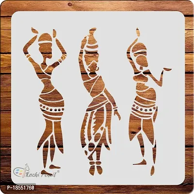 Kachi Pencil Trible Women Art Stencils for Art and Craft Painting, Size 6 x 6 inch Reusable Stencil for Painting, Fabric, Glass, Wall Painting, and Craft Painting, Kids DIY Project-thumb0