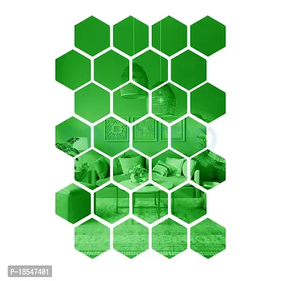 Spectro 28 Hexagon  10 Butterflies (Each Hexagon Size 10.5 cm x 12.1 cm), Mirror Stickers for Wall, 3D Acrylic Mirror Wall Decor Sticker, Wall Stickers for Hall Room Color : Green