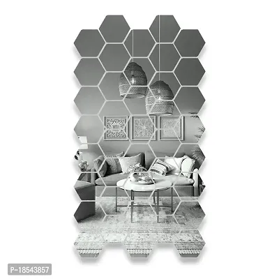 Spectro 40 Hexagon Mirror Wall Stickers, Mirror Stickers for Wall with 10 Butterflies Color : Silver