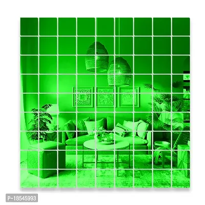 Spectro Big Square 50 (Each Piece Size 10 cm), Mirror Stickers for Wall, 3D Acrylic Mirror Wall Stickers for Home  Office, Bedroom, Living Room, Wall, Ceiling, Color : Green