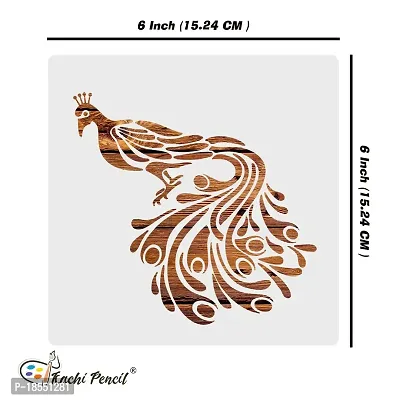 Kachi Pencil Peacock Design Art Craft Stencil for Art and Painting, Size 6x6 inch Reusable Stencil for Painting, Fabric, Glass, Wall Painting, and Craft Painting-thumb5