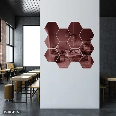 Spectro Big 12 Hexagon Black (Each Piece Size 17.3 cm x 15.2 cm) Mirror Stickers for Wall, Hexagon Mirror Wall Stickers Color : Copper-thumb2