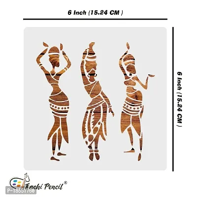 Kachi Pencil Trible Women Art Stencils for Art and Craft Painting, Size 6 x 6 inch Reusable Stencil for Painting, Fabric, Glass, Wall Painting, and Craft Painting, Kids DIY Project-thumb5