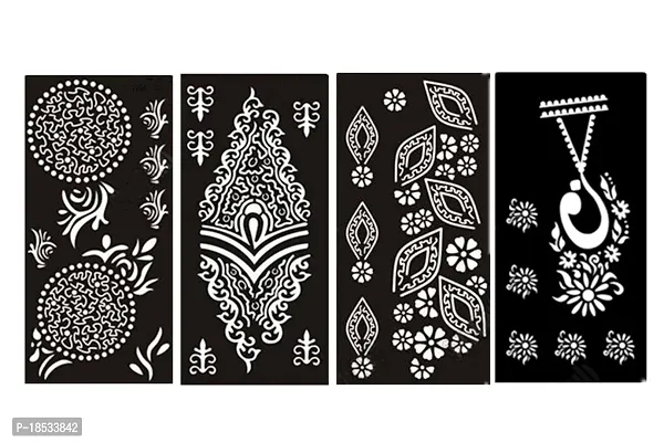 Outman Adhesive Stencils Template For Henna Tattoo, Body Art Painting Glitter, Airbrush Tattoo (PACk Of 12 Sheets)-thumb3