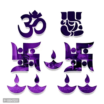 Spectro Ganesha Combo Mirror Stickers for Wall, Wall Mirror Stickers, Wall Stickers for Hall Room, Bed Room, Kitchen. Color : Purple