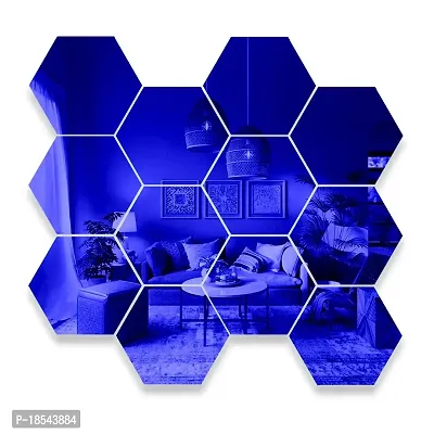 Spectro Big 12 Hexagon Black (Each Piece Size 17.3 cm x 15.2 cm) Mirror Stickers for Wall, Hexagon Mirror Wall Stickers Color : Blue