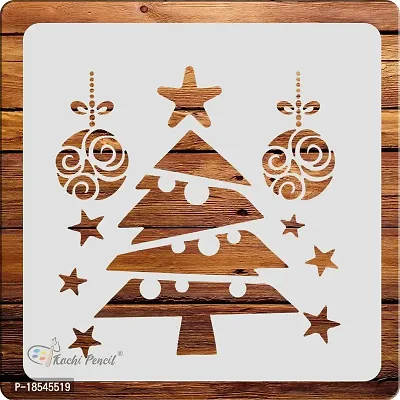 Kachi Pencil Christmas Tree Stencils for Art, Craft and Painting, Size 6 x 6 inch Reusable Stencil for Painting, Fabric, Glass, Wall Painting, and Craft Painting