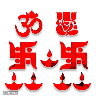 Spectro Ganesha Combo Mirror Stickers for Wall, Wall Mirror Stickers, Wall Stickers for Hall Room, Bed Room, Kitchen. Color : Red