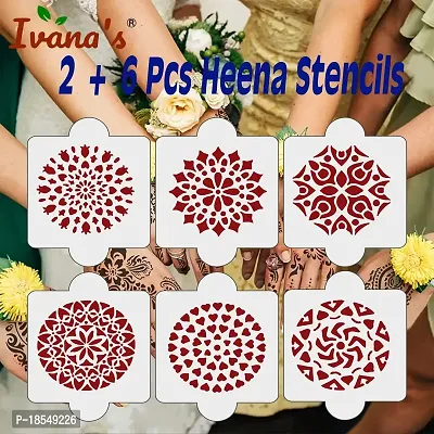 Ivana's Pack of 8 Pcs (2 Pcs Heena Stencil Tatto + 6 Pcs Laser Cut PVC Reusable Heena Stencils), Heena Mehandi Sticker, Mehandi Stickers for Full Hand for Women, Girls and Kids, Easy to Apply, IVH-99-thumb4