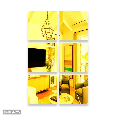 Spectro 6 Curve Square (6 inch Each Piece), 3D Acrylic Mirror Wall Stickers for Home  Office, Bedroom, Living Room, Wall, Ceiling, Color : Golden