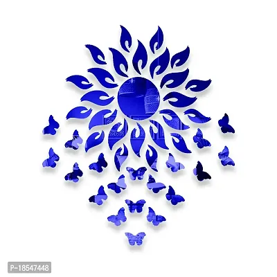 Spectro Sun with 20 Butterfly (Sun Size 45 cm x 45 cm), Mirror Stickers for Wall, 3D Acrylic Mirror Wall Stickers for Home  Office, Bedroom, Living Room, Wall, Ceiling. Color : Blue