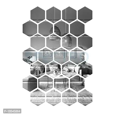 Spectro 28 Hexagon  10 Butterflies (Each Hexagon Size 10.5 cm x 12.1 cm), Mirror Stickers for Wall, 3D Acrylic Mirror Wall Decor Sticker, Wall Stickers for Hall Room Color : Silver