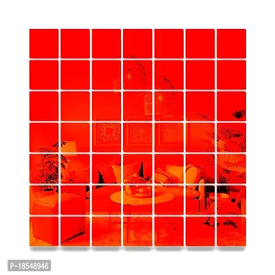 Spectro Big Square 50 (Each Piece Size 10 cm), Mirror Stickers for Wall, 3D Acrylic Mirror Wall Stickers for Home  Office, Bedroom, Living Room, Wall, Ceiling, Color : Orange