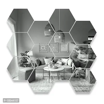 Spectro Big 12 Hexagon Black (Each Piece Size 17.3 cm x 15.2 cm) Mirror Stickers for Wall, Hexagon Mirror Wall Stickers Color : Silver