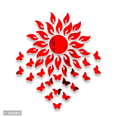 Spectro Sun with 20 Butterfly (Sun Size 45 cm x 45 cm), Mirror Stickers for Wall, 3D Acrylic Mirror Wall Stickers for Home  Office, Bedroom, Living Room, Wall, Ceiling. Color : Red