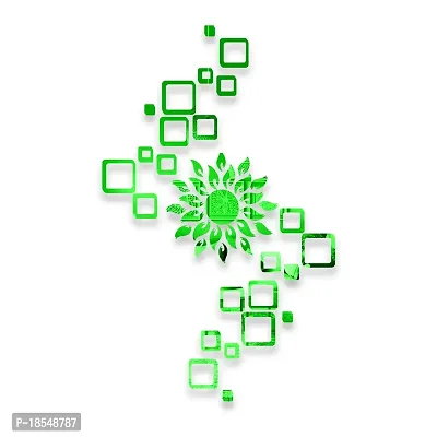 Spectro Acrylic Sun with 24 Square 3D Mirror Wall Stickers (Sun Size 45 cm x 45 cm) Color : Green