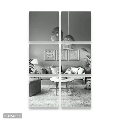 Spectro 6 Curve Square (6 inch Each Piece), 3D Acrylic Mirror Wall Stickers for Home  Office, Bedroom, Living Room, Wall, Ceiling, Color : Silver-thumb0