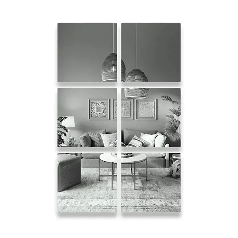 Spectro 6 Curve Square (6 inch Each Piece), 3D Acrylic Mirror Wall Stickers for Home & Office, Bedroom, Living Room, Wall, Ceiling, Color :