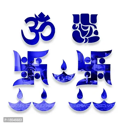 Spectro Ganesha Combo Mirror Stickers for Wall, Wall Mirror Stickers, Wall Stickers for Hall Room, Bed Room, Kitchen. Color : Blue