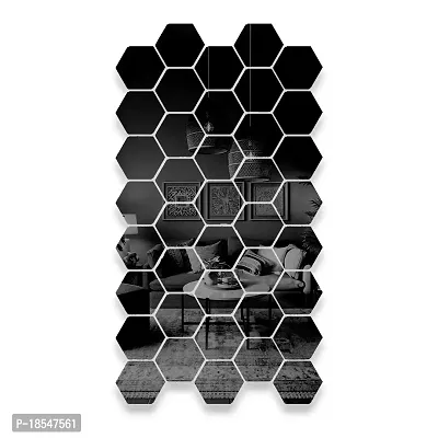 Spectro 40 Hexagon Mirror Wall Stickers, Mirror Stickers for Wall with 10 Butterflies Color : Black