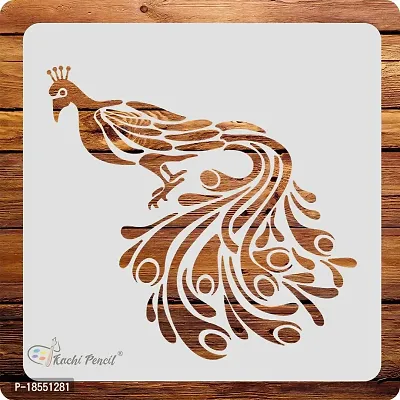 Kachi Pencil Peacock Design Art Craft Stencil for Art and Painting, Size 6x6 inch Reusable Stencil for Painting, Fabric, Glass, Wall Painting, and Craft Painting-thumb0