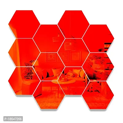 Spectro Big 12 Hexagon Black (Each Piece Size 17.3 cm x 15.2 cm) Mirror Stickers for Wall, Hexagon Mirror Wall Stickers Color : Orange