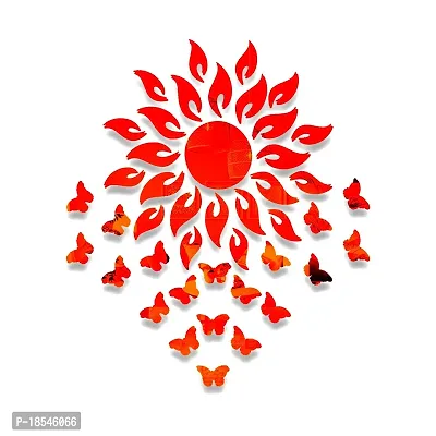 Spectro Sun with 20 Butterfly (Sun Size 45 cm x 45 cm), Mirror Stickers for Wall, 3D Acrylic Mirror Wall Stickers for Home  Office, Bedroom, Living Room, Wall, Ceiling. Color : Orange-thumb5