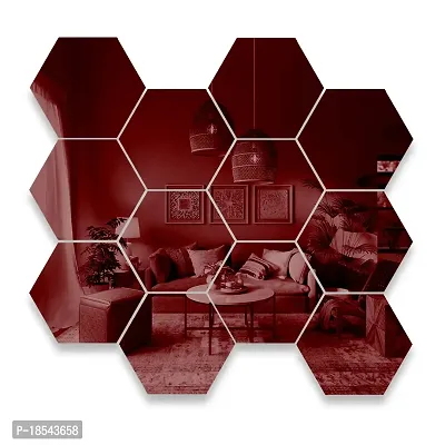 Spectro Big 12 Hexagon Black (Each Piece Size 17.3 cm x 15.2 cm) Mirror Stickers for Wall, Hexagon Mirror Wall Stickers Color : Copper-thumb0