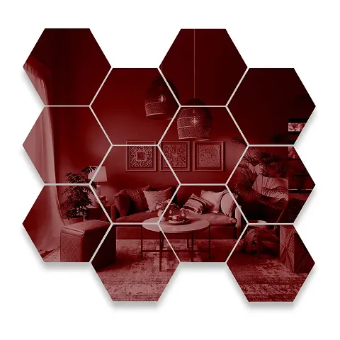 Spectro Big 12 Hexagon Black (Each Piece Size 17.3 cm x 15.2 cm) Mirror Stickers for Wall, Hexagon Mirror Wall Stickers