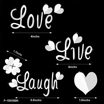 Spectro 3D Acrylic Mirror Wall Decor Stickers, DIY Love Live Laugh Heart Hibiscus Composed Small Art Wall Decals, Home Decorations for Living Room, Bedroom, Bathroom, Farmhouse (Silver)-thumb2