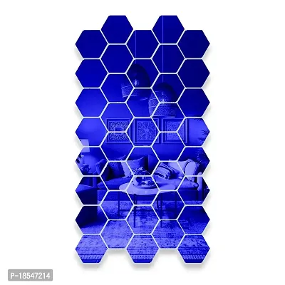 Spectro 40 Hexagon Mirror Wall Stickers, Mirror Stickers for Wall with 10 Butterflies Color : Blue