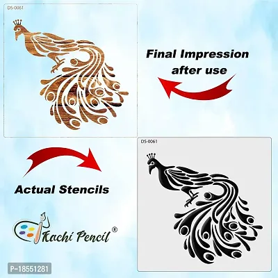 Kachi Pencil Peacock Design Art Craft Stencil for Art and Painting, Size 6x6 inch Reusable Stencil for Painting, Fabric, Glass, Wall Painting, and Craft Painting-thumb4