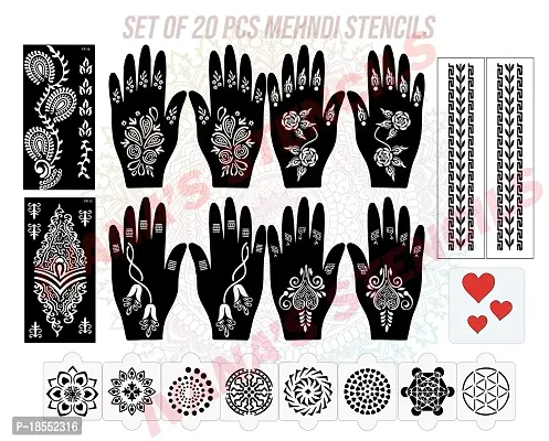 Ivana's Set of 20 Pcs Combo Pack, Reusable Mehandi Design Sticker Stencils for Both Hand | Mendhi Stencil Bridal | Quick and Easy to Use, for Girls, Women, Kids  Teen, D-2226