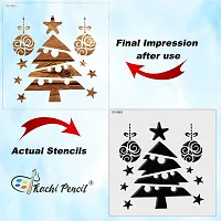 Kachi Pencil Christmas Tree Stencils for Art, Craft and Painting, Size 6 x 6 inch Reusable Stencil for Painting, Fabric, Glass, Wall Painting, and Craft Painting-thumb3