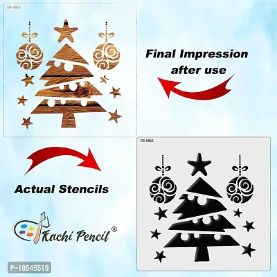 Kachi Pencil Christmas Tree Stencils for Art, Craft and Painting, Size 6 x 6 inch Reusable Stencil for Painting, Fabric, Glass, Wall Painting, and Craft Painting-thumb4