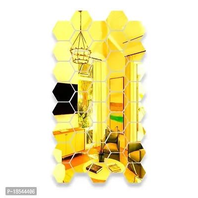 Spectro 40 Hexagon Mirror Wall Stickers, Mirror Stickers for Wall with 10 Butterflies Color : Golden