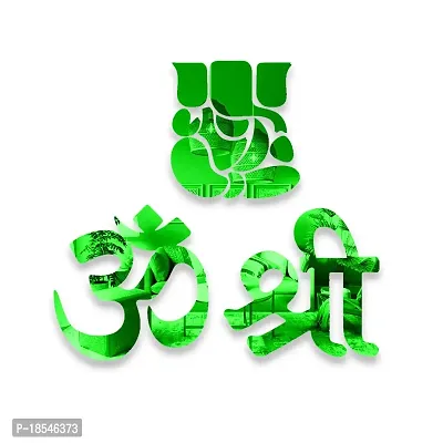 Spectro - Om Shree Ganesh Stickers Acrylic 3D Home Decoration Wall Stickers, Mirror Stickers for Wall Color : Green