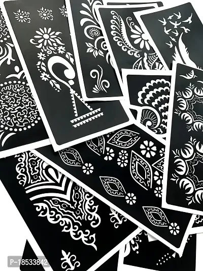 Outman Adhesive Stencils Template For Henna Tattoo, Body Art Painting Glitter, Airbrush Tattoo (PACk Of 12 Sheets)-thumb2
