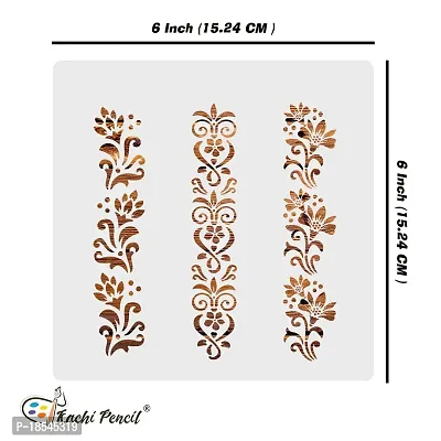 Kachi Pencil Floral Border New Design Set of 3 Craft Stencil for Art and Painting, Size 6x6 inch Reusable Stencil for Painting, Fabric, Glass, Wall Painting, and Craft Painting-thumb5